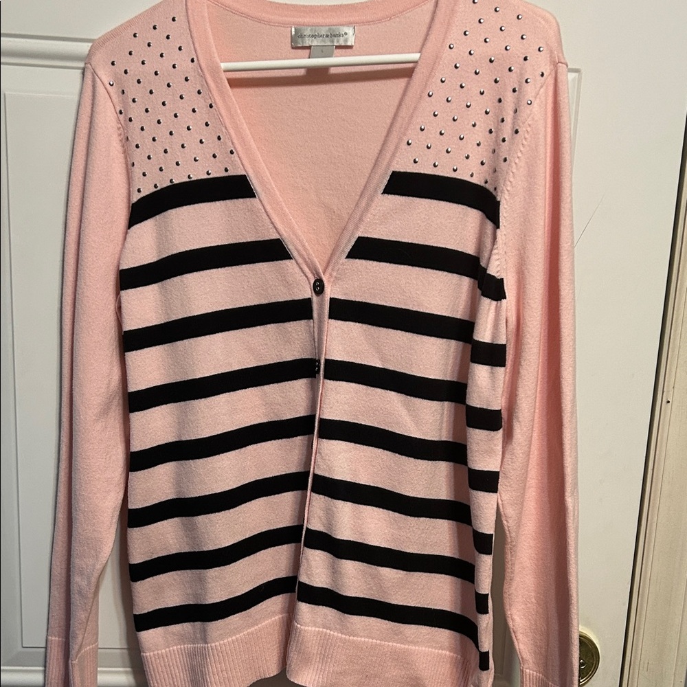 Christopher & Banks Pink and Black Striped Cardigan